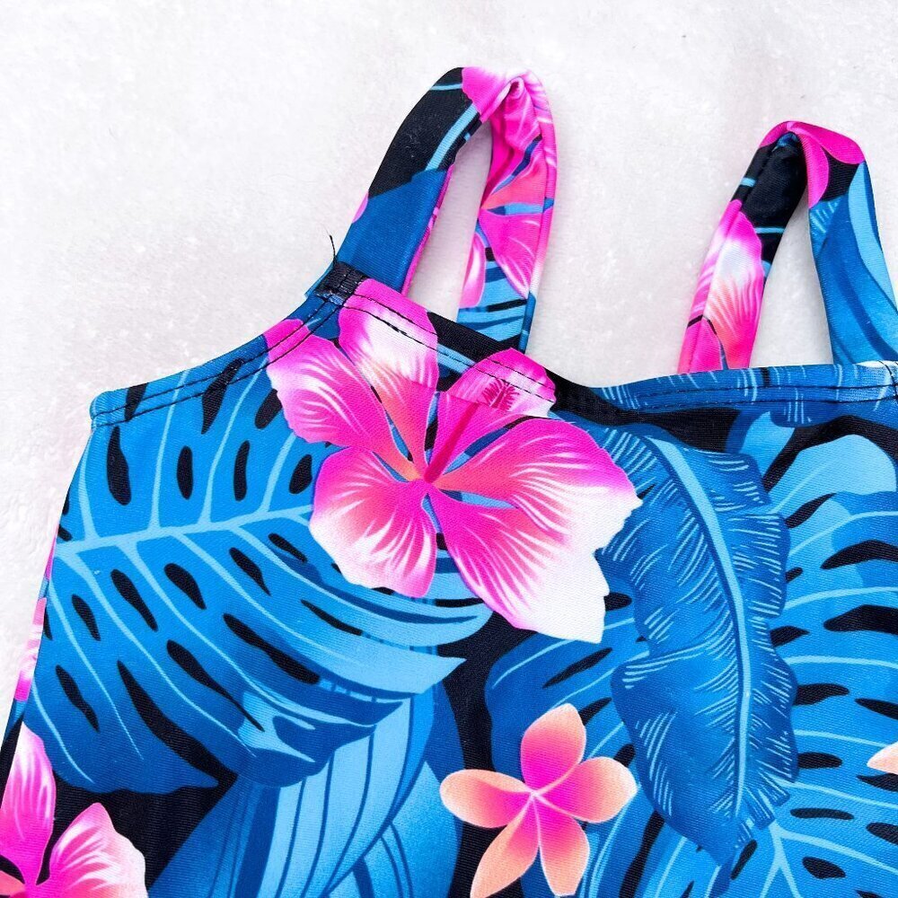 Hurley One Piece Swimsuit | Baby Girls | 12 Months | Tropical Floral | Pink Blue - Picture 3 of 9